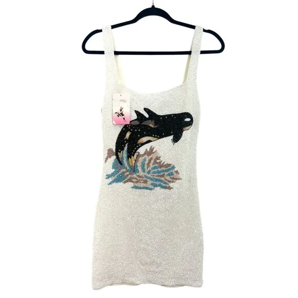 Oceanus Marina Dress Beaded Whale White Size Small New - Picture 1 of 5